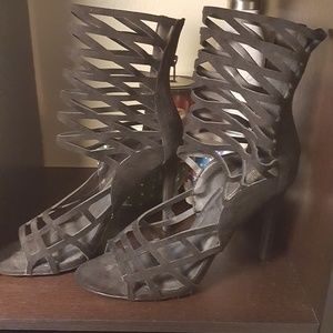 Black cage mid heels